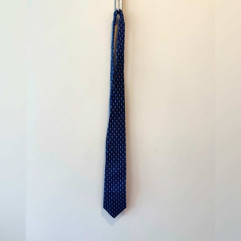 Lederer de Paris blue silk tie with bull and bear detail